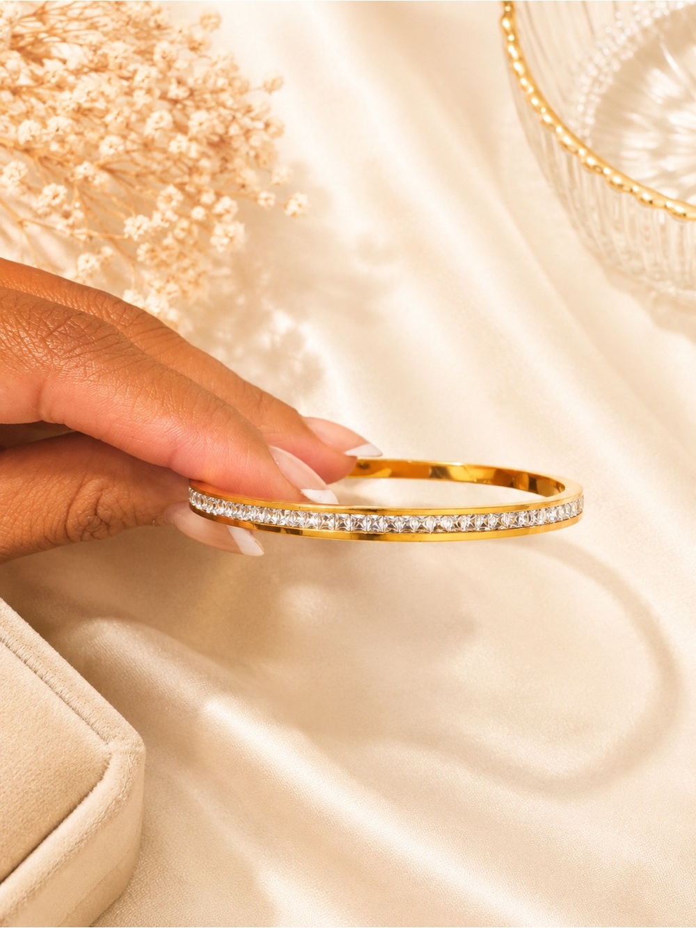 Gold Crystal Pavé Bangle Bracelet - Women Jewelry